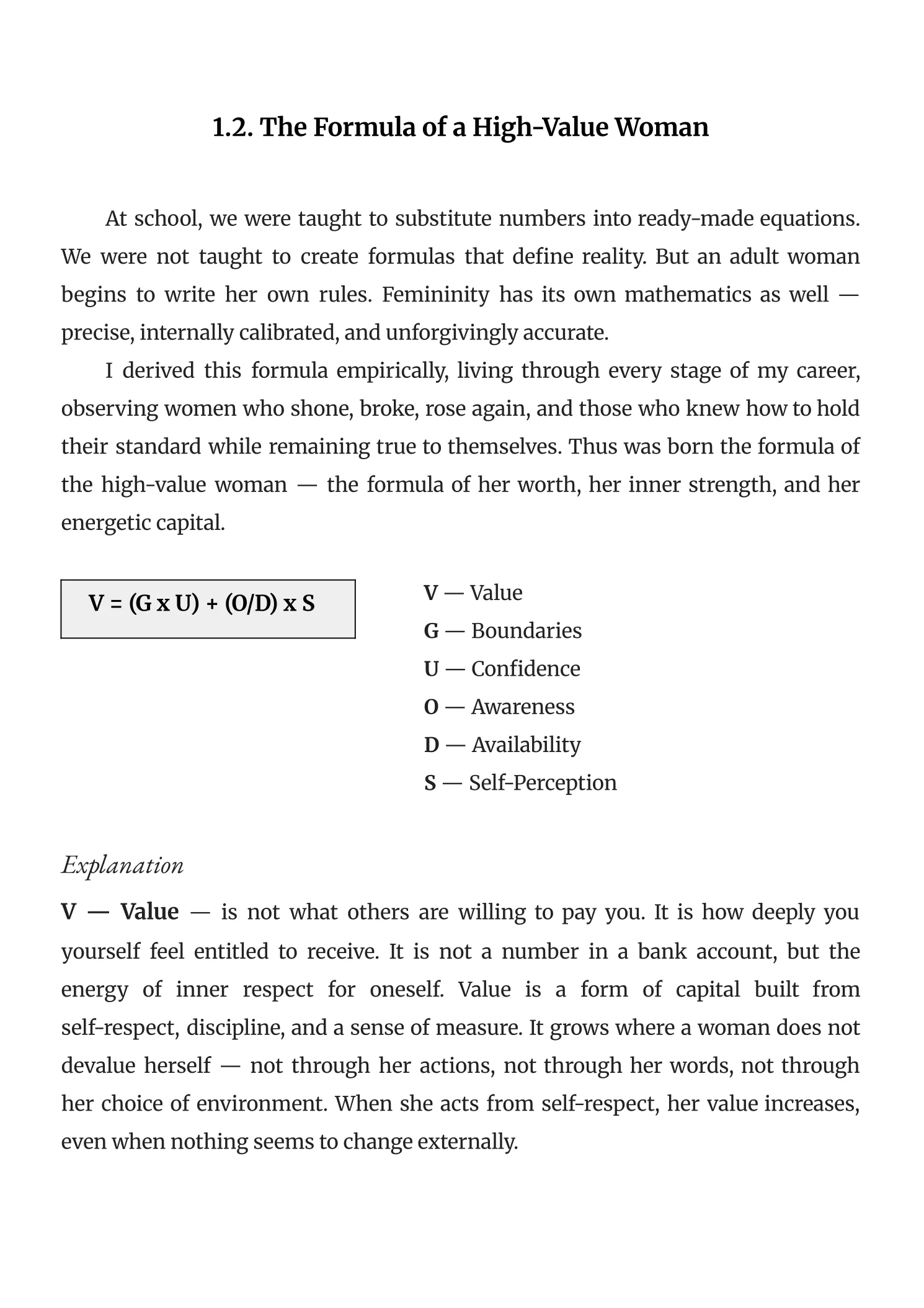 Book preview: Formula of a High-Value Woman